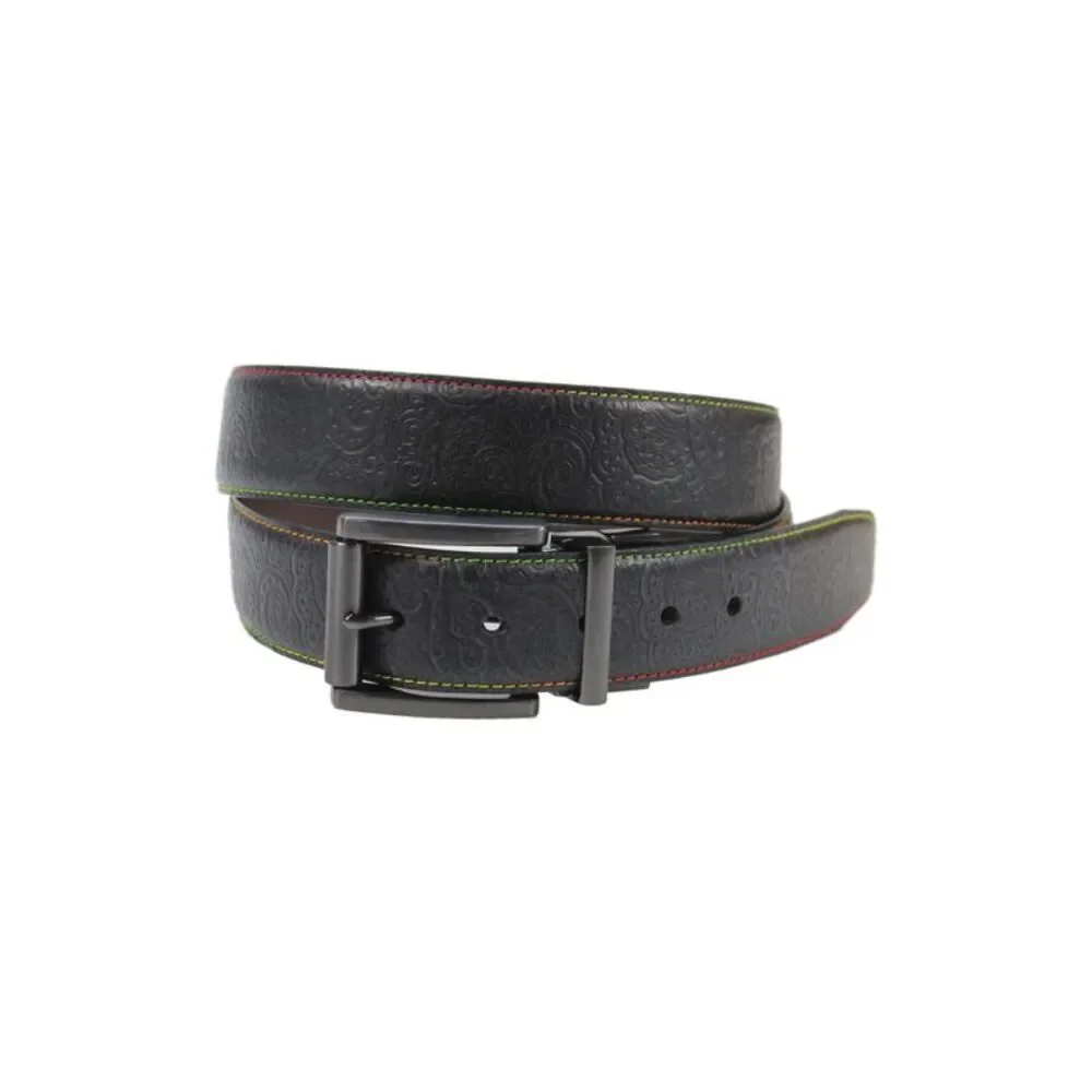 Robert Graham Mens Leather Paisley Print Belt Black Size 40